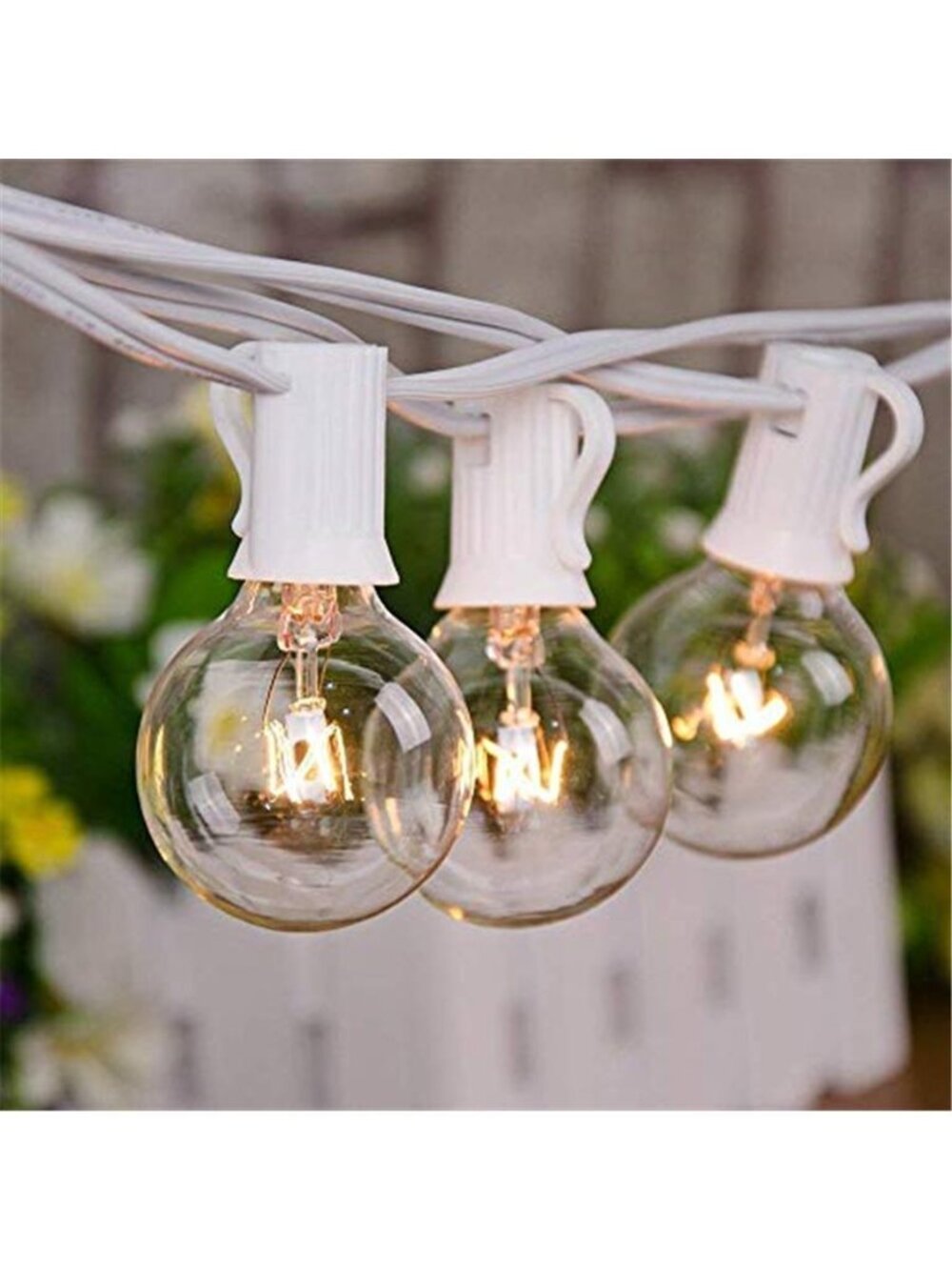 25FT Outdoor White String Lights with 27 Clear Bulbs, G40 Globe Patio String